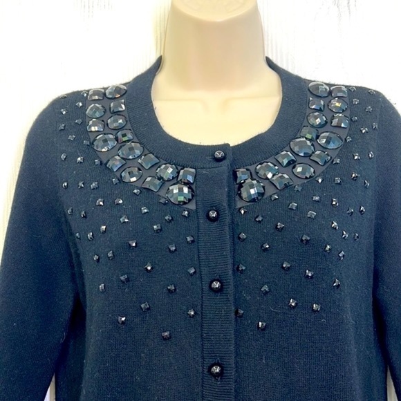 Kate spade - Kati Black Beaded Wool And Cashmere Button Up Cardigan Small - Picture 4 of 11
